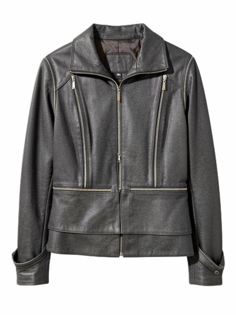 MERTILLO Black Leather Italian Moto Jacket Removable Sleeves Peplum Size M